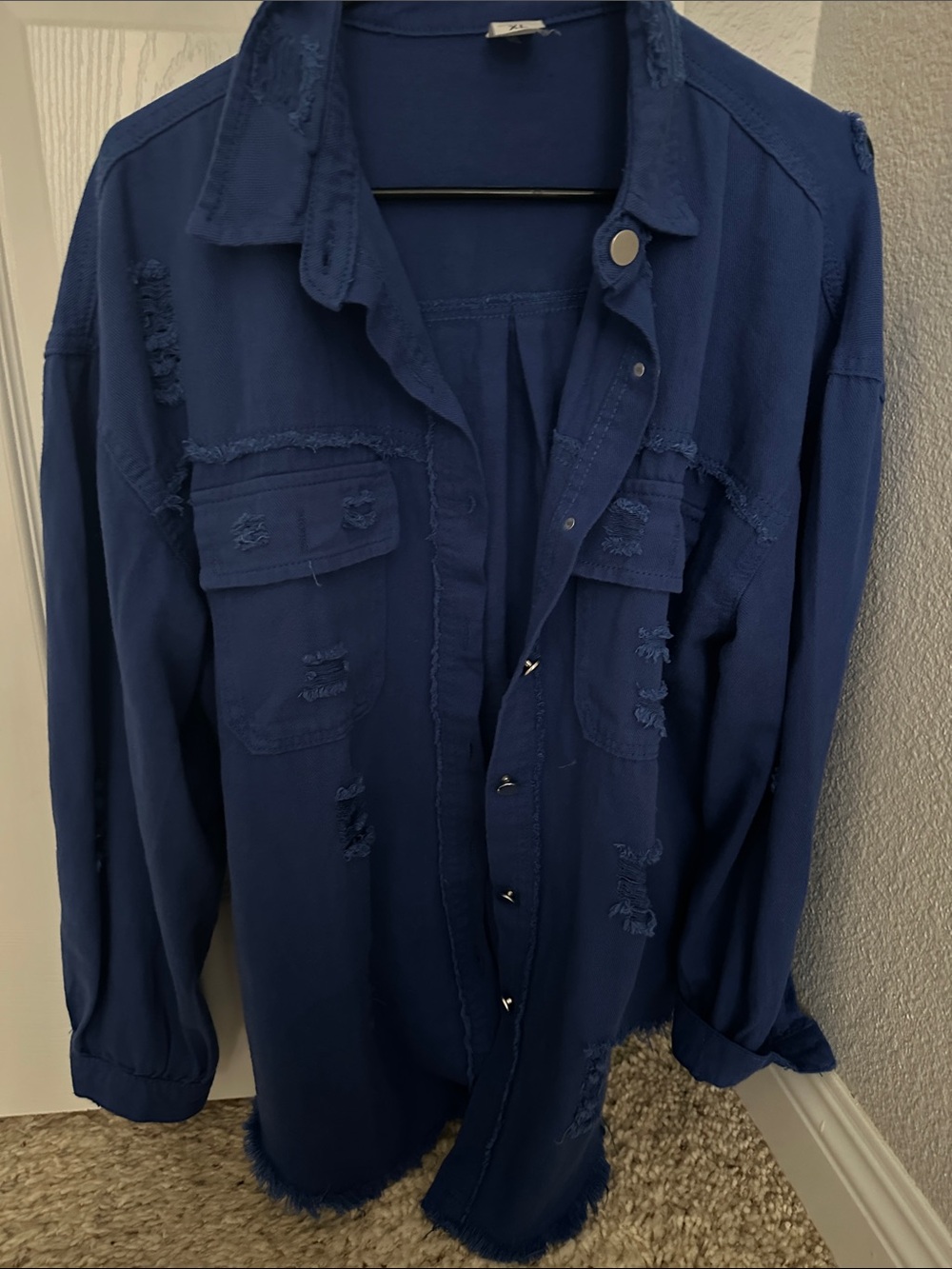 Women's Navy Button-Down Shirt Jacket - Relaxed Casual Look